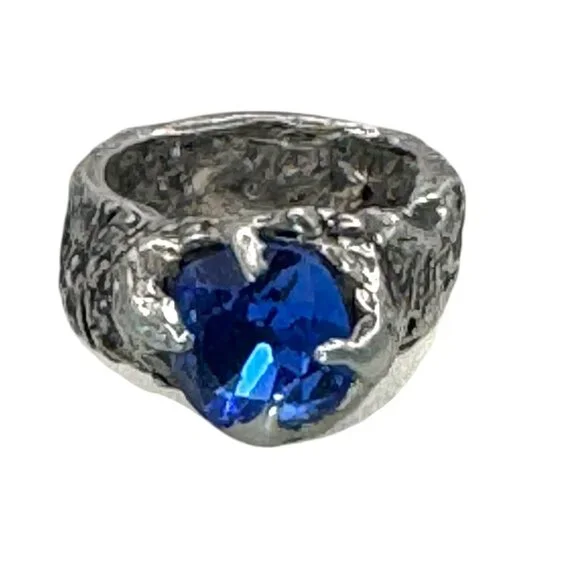 Artisan Cushion 10mm Crystal Boho Ring Crafted with Silver Blend Metalwork Sz 7 - Picture 6 of 17